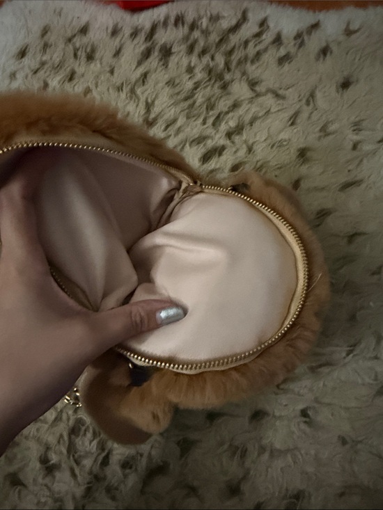 Brown Plush Bunny Crossbody Bag with Gold Chain